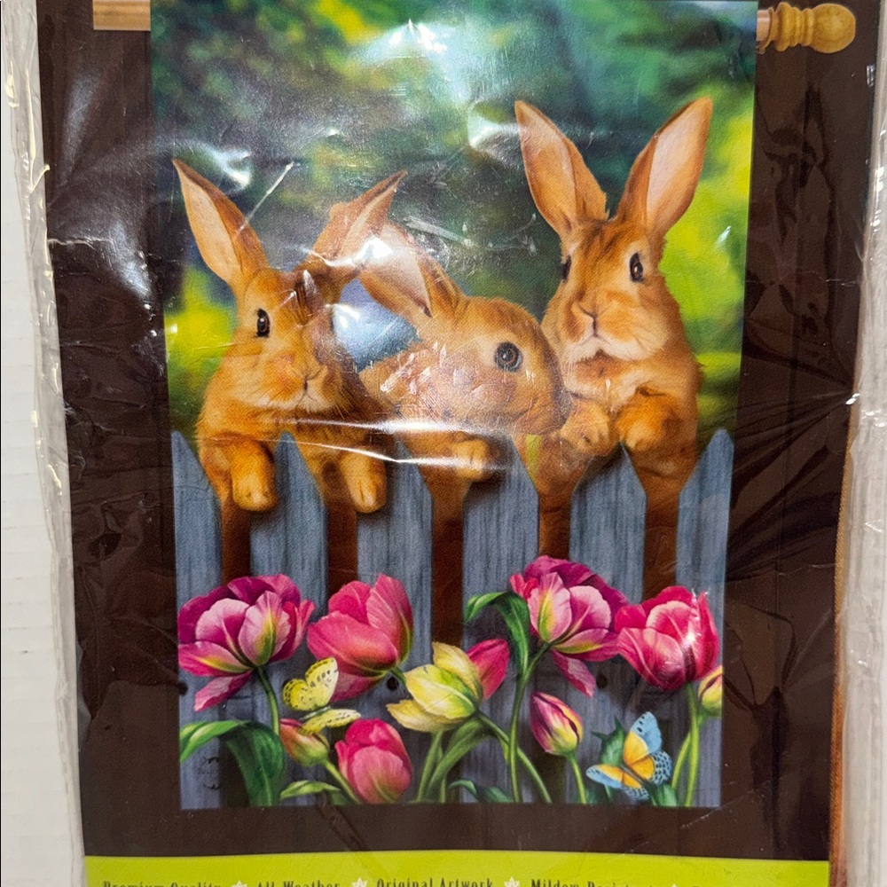 Briarwood Lane large flag 3 bunnies pink tulips and a butterfly 28” X 40” NWT